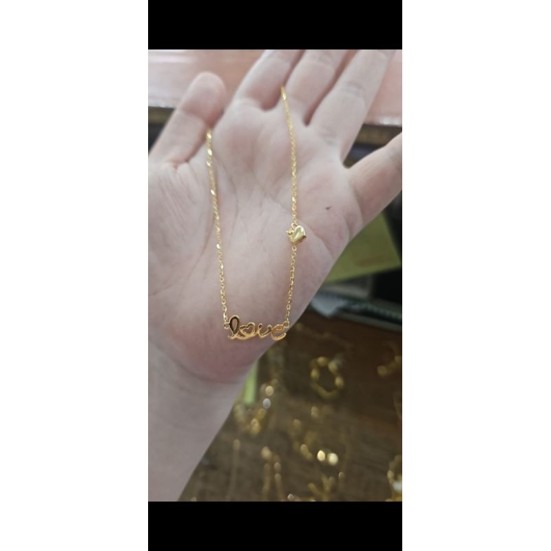 Kalung solitaire diamond look koye liontin mata satu putih love hati emas asli 375 kado