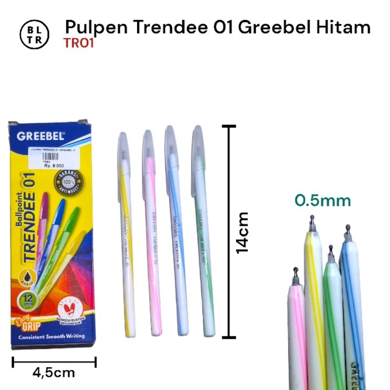 

PAK //BOLPOIN TRENDEE 01 GREEBEL HITAM 0,5mm (TR01) //Pen /Pulpen //NEW ORIGINAL