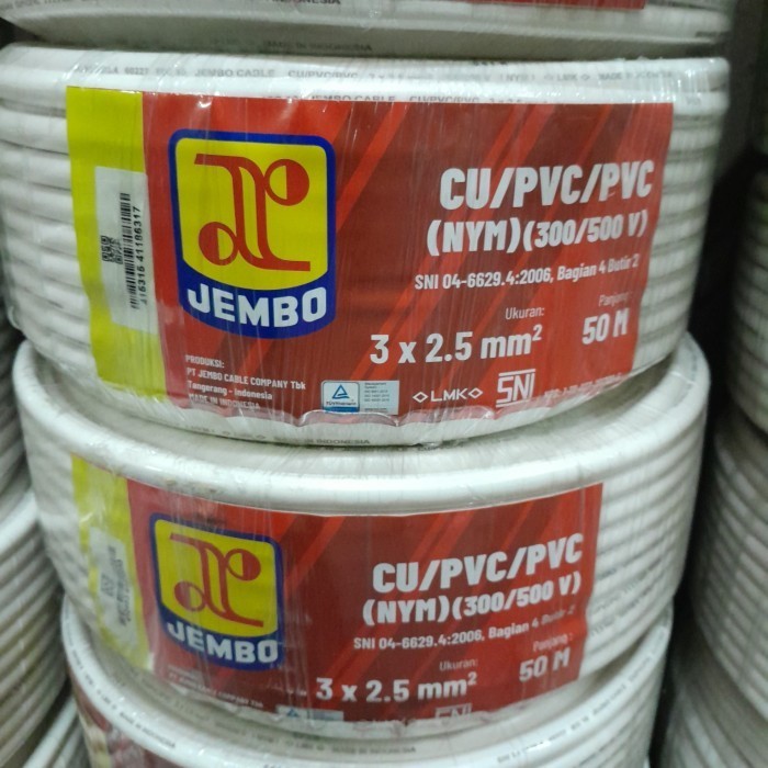 Kabel NYM 3x2,5 / 3x2.5 mm JEMBO 1 Meter / per meter Tunggal