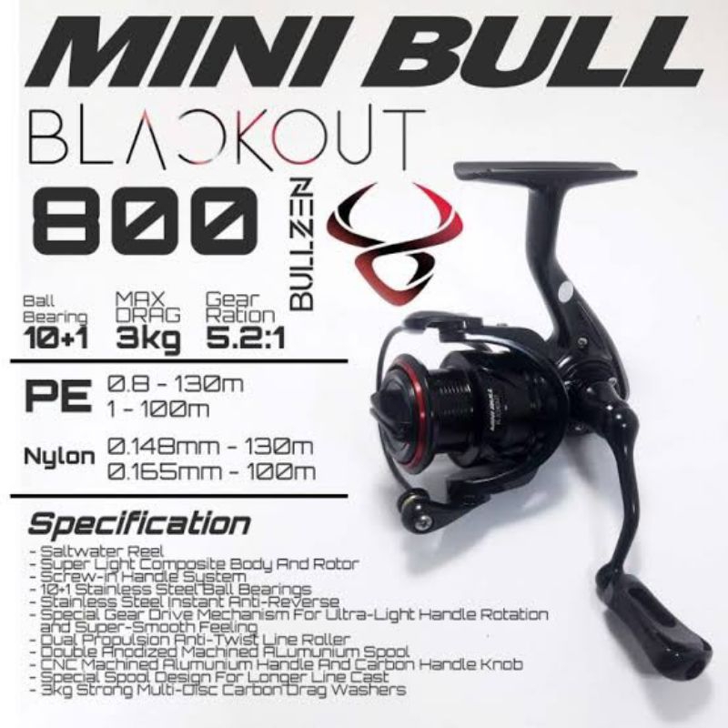 (SECOND) REEL BULLZEN MINI BULL BLACKOUT 800