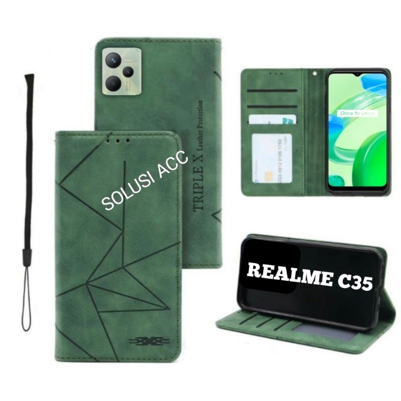 CASE HP REALME C35 FLIP COVER BUKA TUTUP LEATHER CASE DOMPET KULIT MAGNET CASING HP