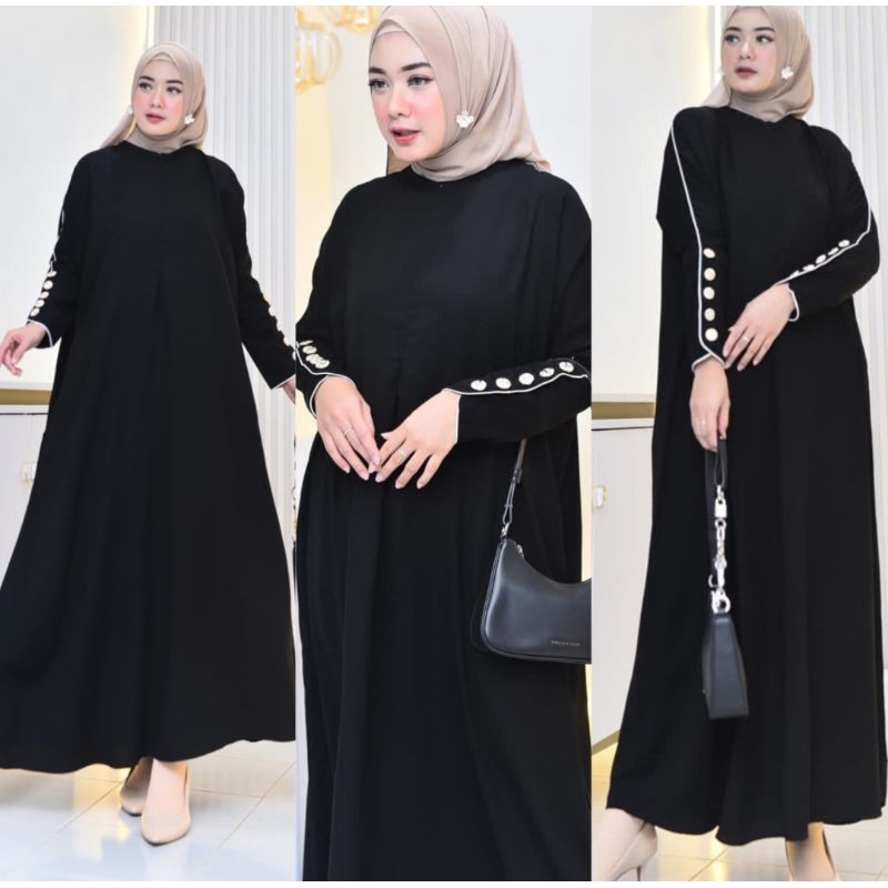 Dress Gamis  Hitam Abaya Syar'i Sultan Arabian Premium Variasi tangan Kancing Free Bros Cantik