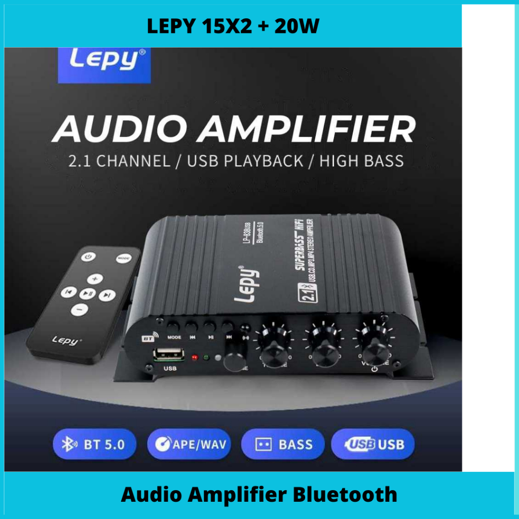 COD Lepy Audio Amplifier 2.1 Mobil Bluetooth Subwoofer Bass USB HiFi Sound Booster 2 x 15W+ 20 W