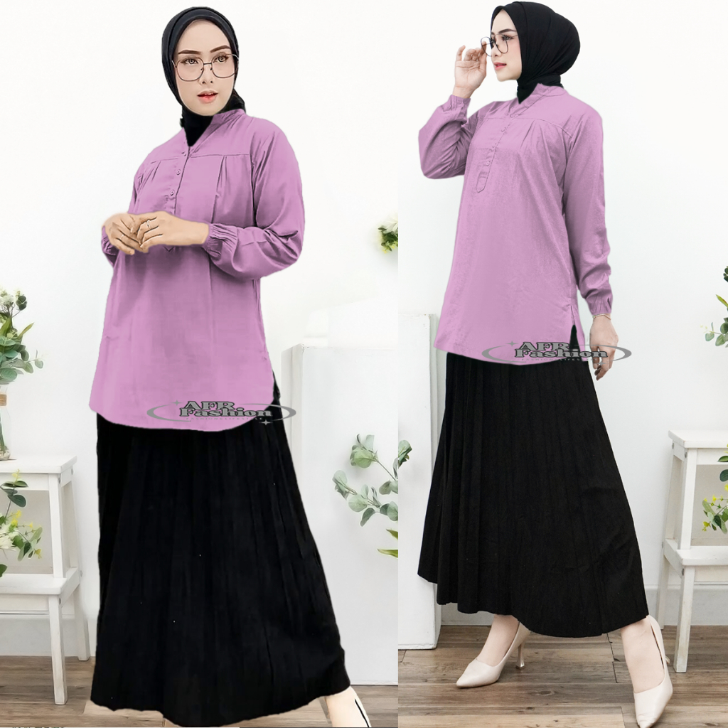 Baju Atasan Blouse Wanita Busana Muslimah Trendy Busui Friendly Kemeja Harian Dan Kerja Warna Lilac
