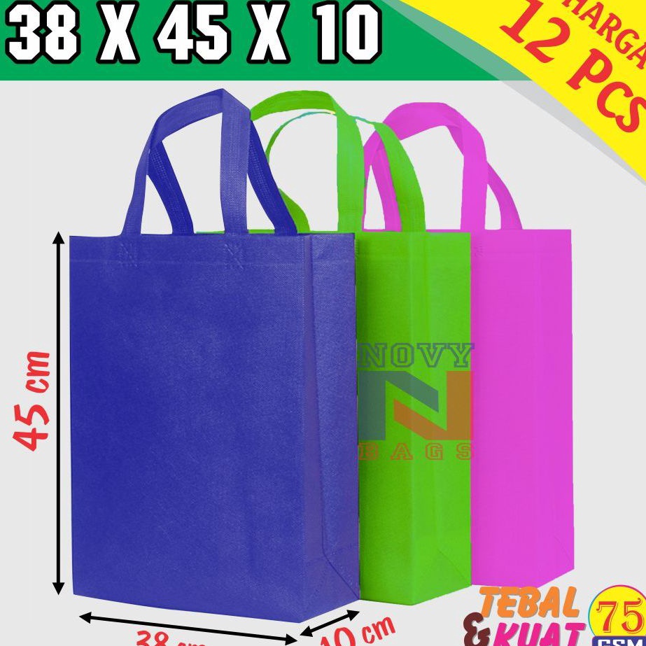 

Diskon Kilat Tas Kain Spunbond MURAH Handle Lipat Samping HLS Ukuran 38x45x1 isi 12 pcs GOODIE BAG go green