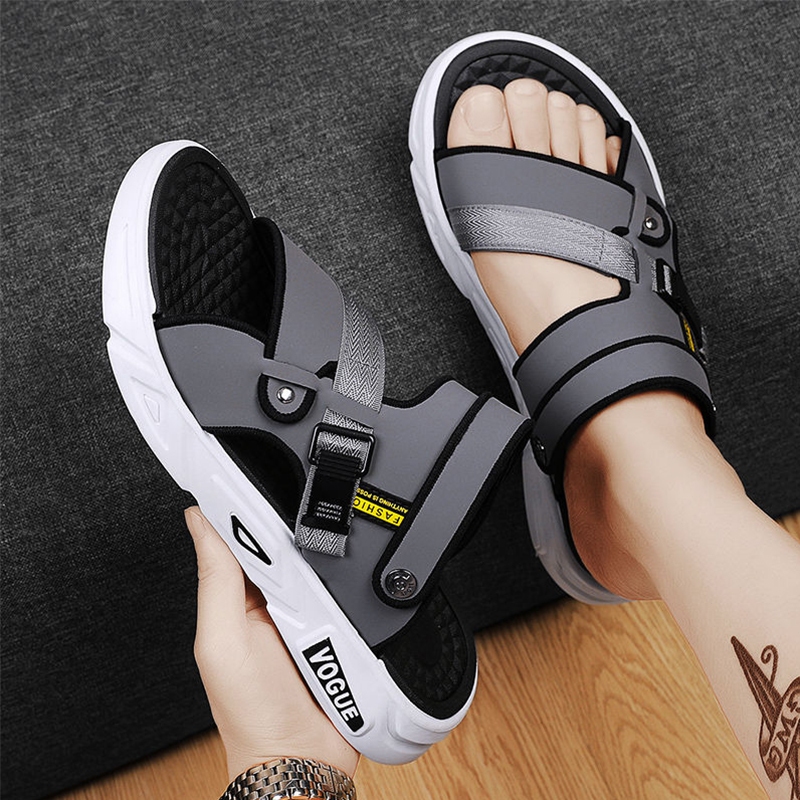 Sandal Pria Vogue Keren Sandal Slop Pria Sandal Gunung Pria Cowok Kulit Trendy Terkini Sendal Gunung