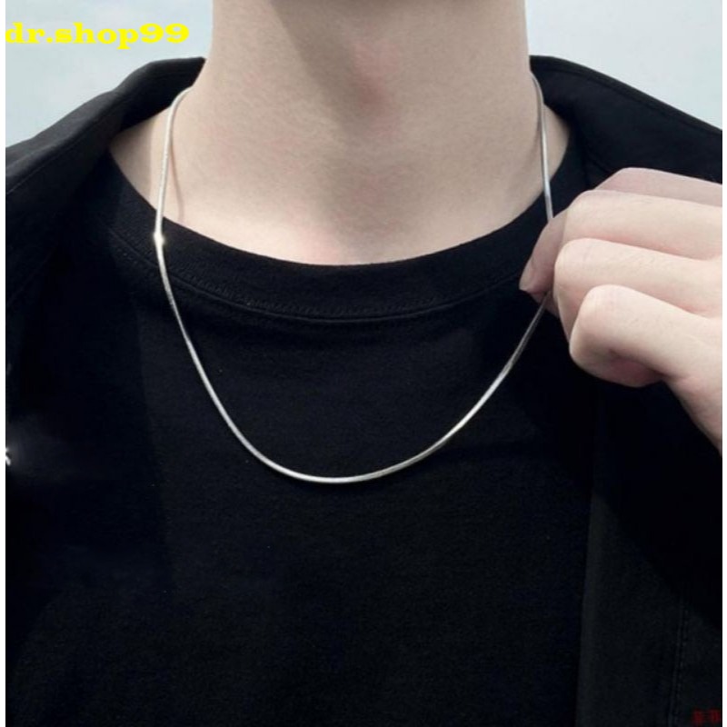 Kalung Titanium Pria Silver Perak Emas Putih Anti Karat Cowok Cewek Wanita Keren Silver Stainless St