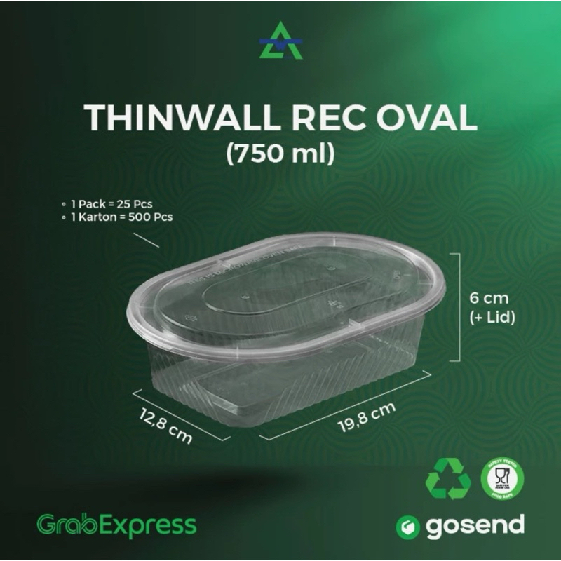 Thinwall Oval 750 (Tempat Makan Plastik / Kotak Makan Plastik) Bahan Tebal