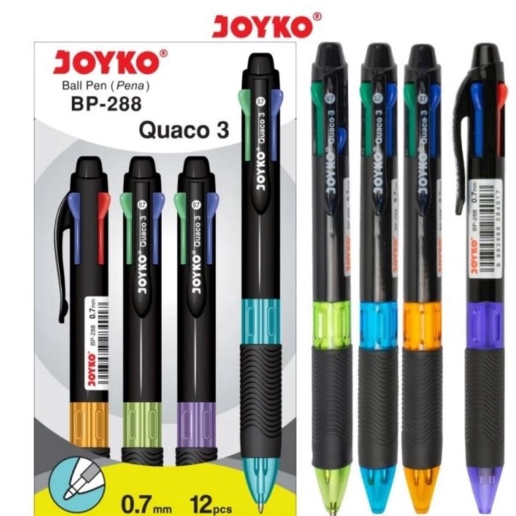 

ART E3R2 Pulpen Joyko BP 288 Quaco 3 4 warna 1pak12pcs