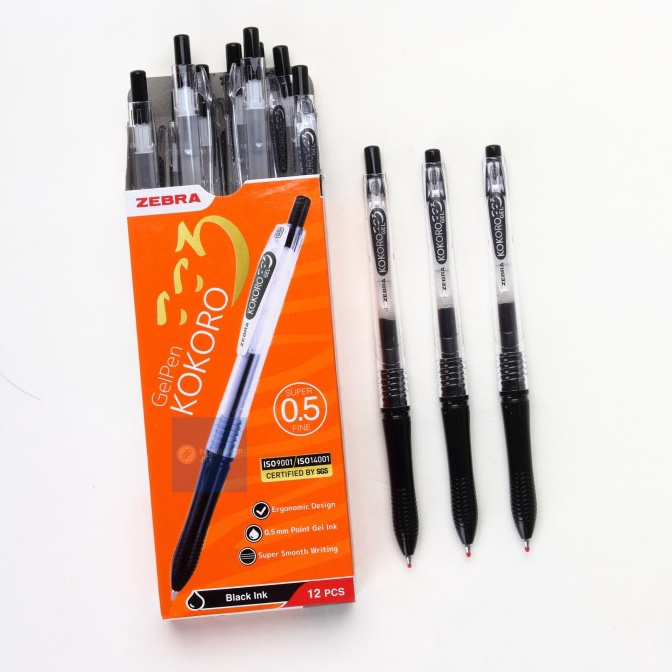 

ART S7Y5 ISI 12 TERMURAH ISI 12 PCS Pulpen Zebra kokoro black pen gel 5mmPenGel