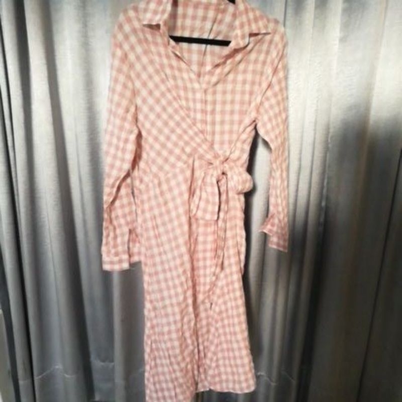 kotak kotak pink dress