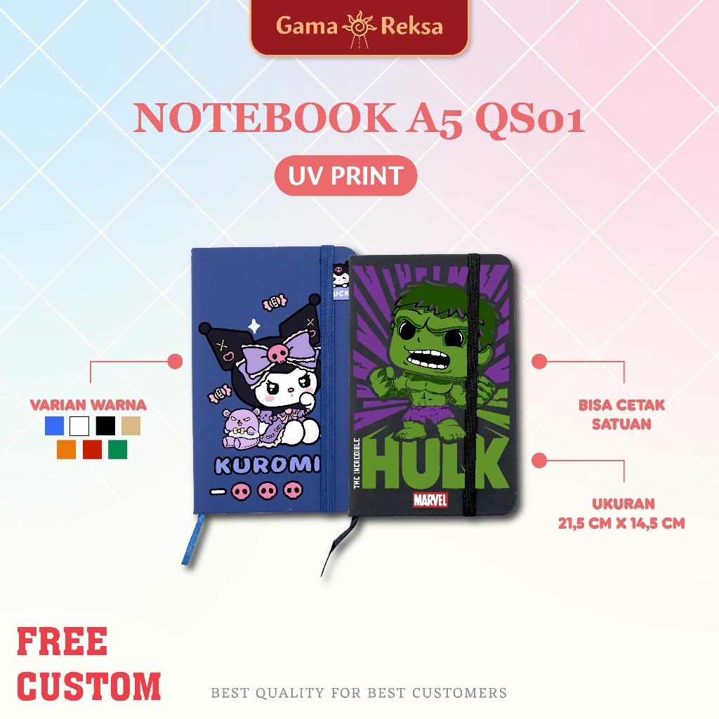 

( SEHARI JADI )Custom Nama/Logo Uv Print Notebook Agenda Kulit Premium A5 Buku Catatan Kerja Souvenir QS01