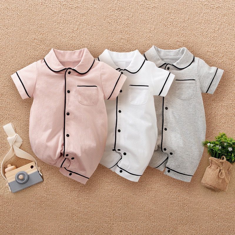 Brownieground Jumper Bayi Laki Laki Dan Perempuan Lengan Pendek Warna Abu Putih & Pink Baju Kembar L