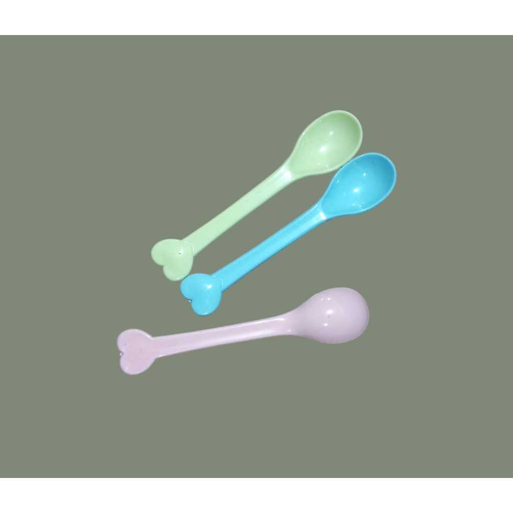 SENDOK PLASTIK BAYI LUCU WARNA / SENDOK MAKAN BAYI BENTUK HATI - MURAH
