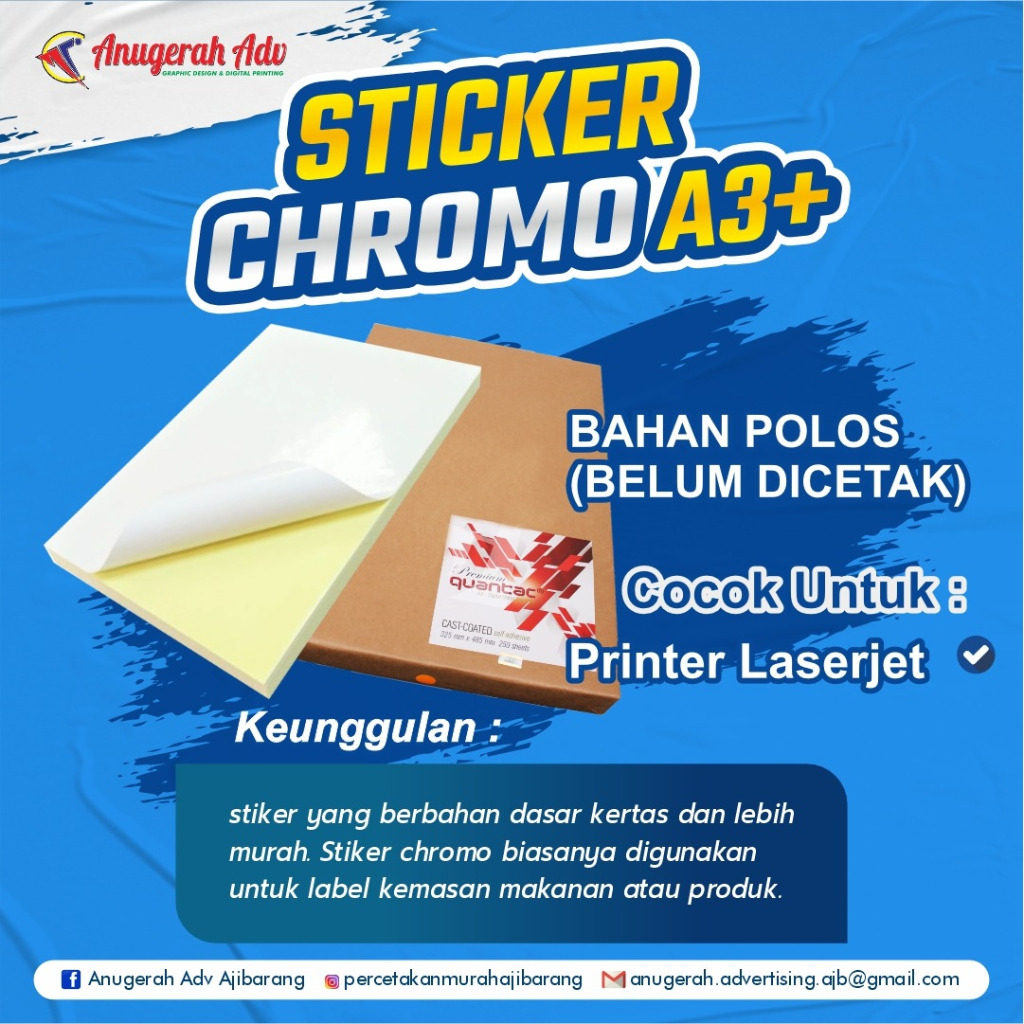 

STICKER CHROMO A3+ | STIKER CROMO A3+ | BAHAN STICKER CHROMO A3+ (31x47 cm)