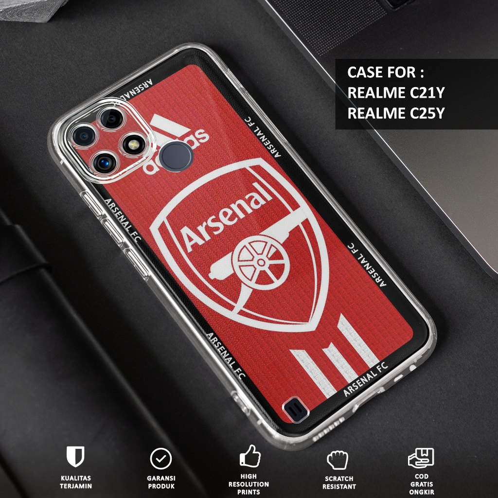 Case REALME C21Y - Casing REALME C25Y Motif BOLA - Softcase Premium Fourside - Bening Transparant - 