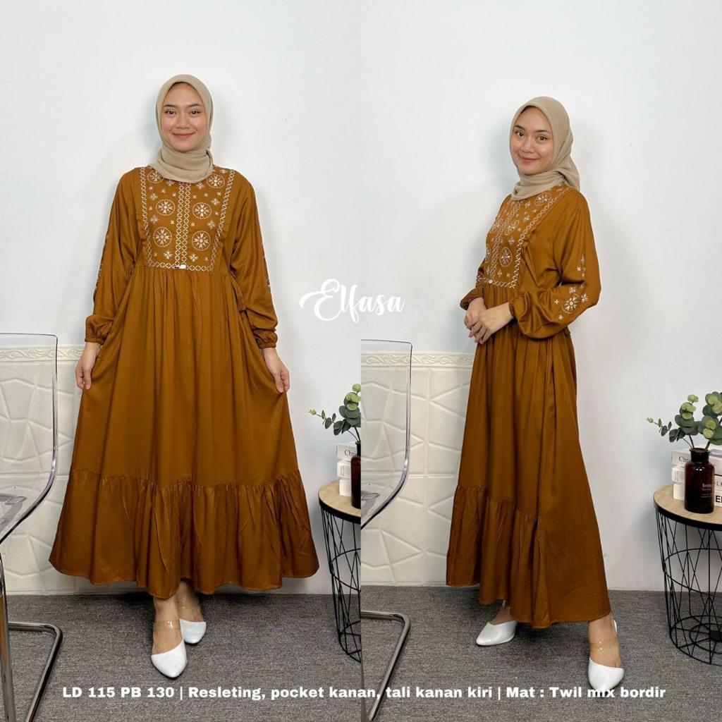 Elfasa midi livia rayon twill mix bordir yang paling banyak dicari gamis termurah