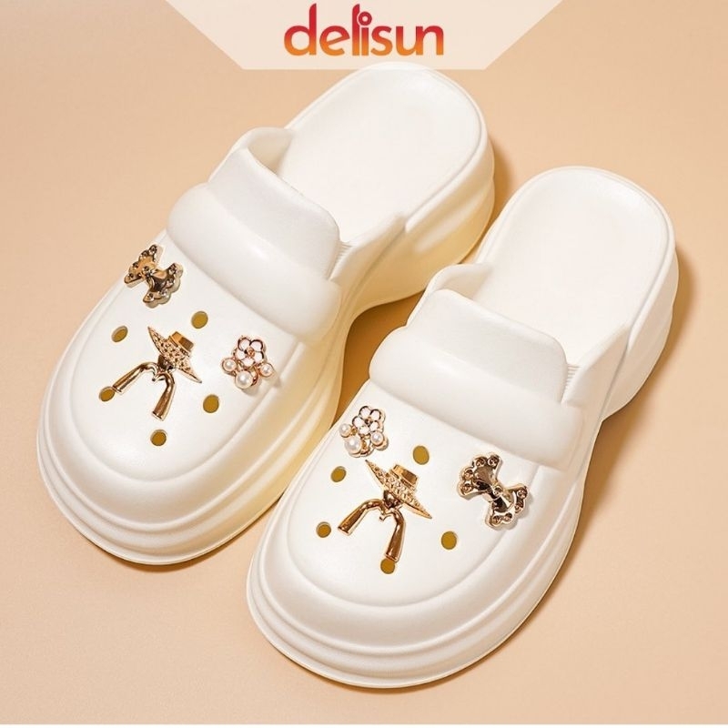 KKY-Sandal Selop Slop Tertutup Jibbitz Charm Hys New Wanita Dewasa Karet Jelly