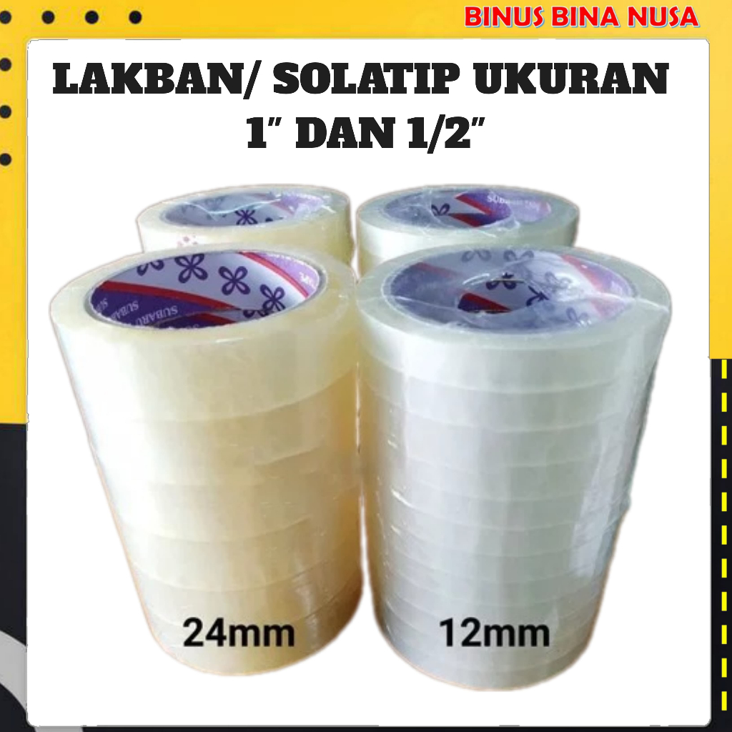 

Lakban / solatip bening ukuran 1 inch dan 1/2 inch