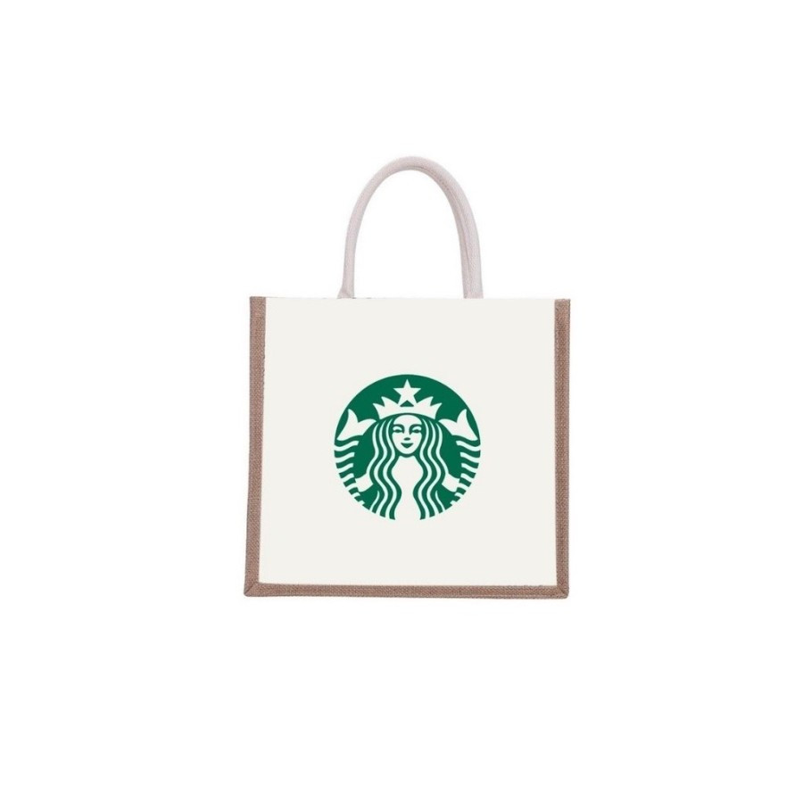 Tas Tote Bag Wanita Korea Semi Canvas Kanvas Logo Starbucks