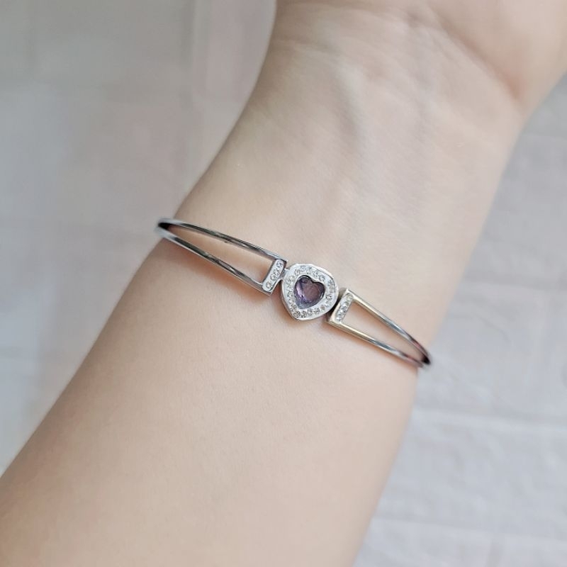 TITANIUM GELANG BANGLE PERMATA DIAMOND LOVE UNGU