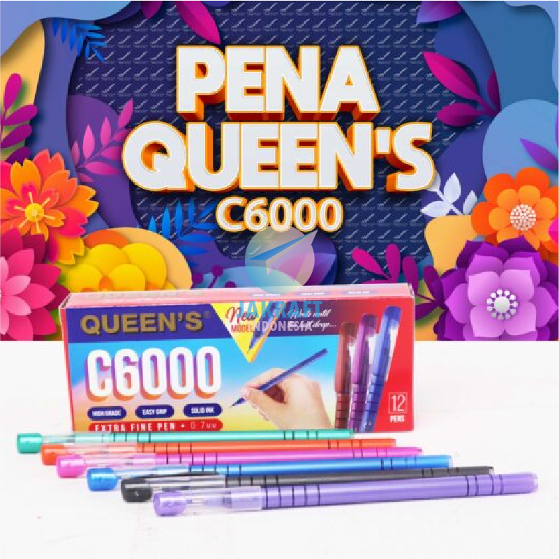 

(12 Pcs) Pulpen Ballpoint Pen FASTER Queen's C6000 Queen Hitam Black Tebal 0.7 mm Anti Macet High Grade Easy Grip Solid Ink