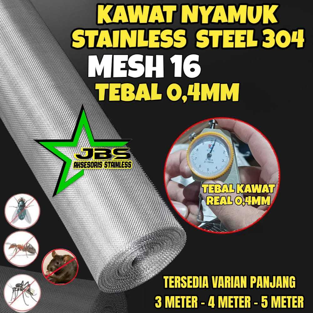 KAWAT NYAMUK SUS 304 MESH 16T.0,4MM STAINLESS - KASA KAWAT NYAMUK JENDELA/PINTU (MESH 16TEBAL 0,4MM)