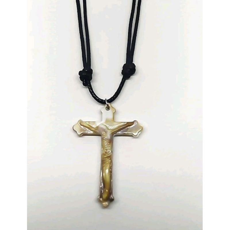 Kalung Salib Katolik Pria Tali Hitam / Kalung Salib Tali Korea