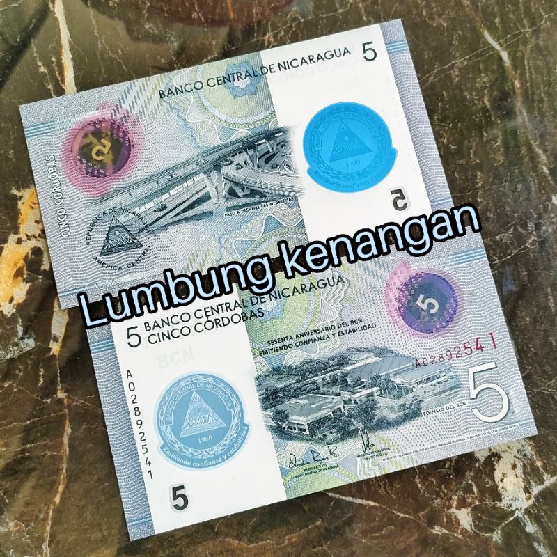 uang asing Nicaragua Polymer 5 Cordobas