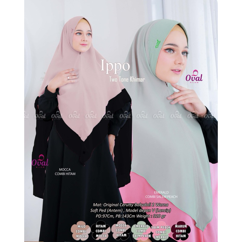 Ippo Twotone Khimar Original Oval Hijab 2 warna Oval Khimar Ceruty