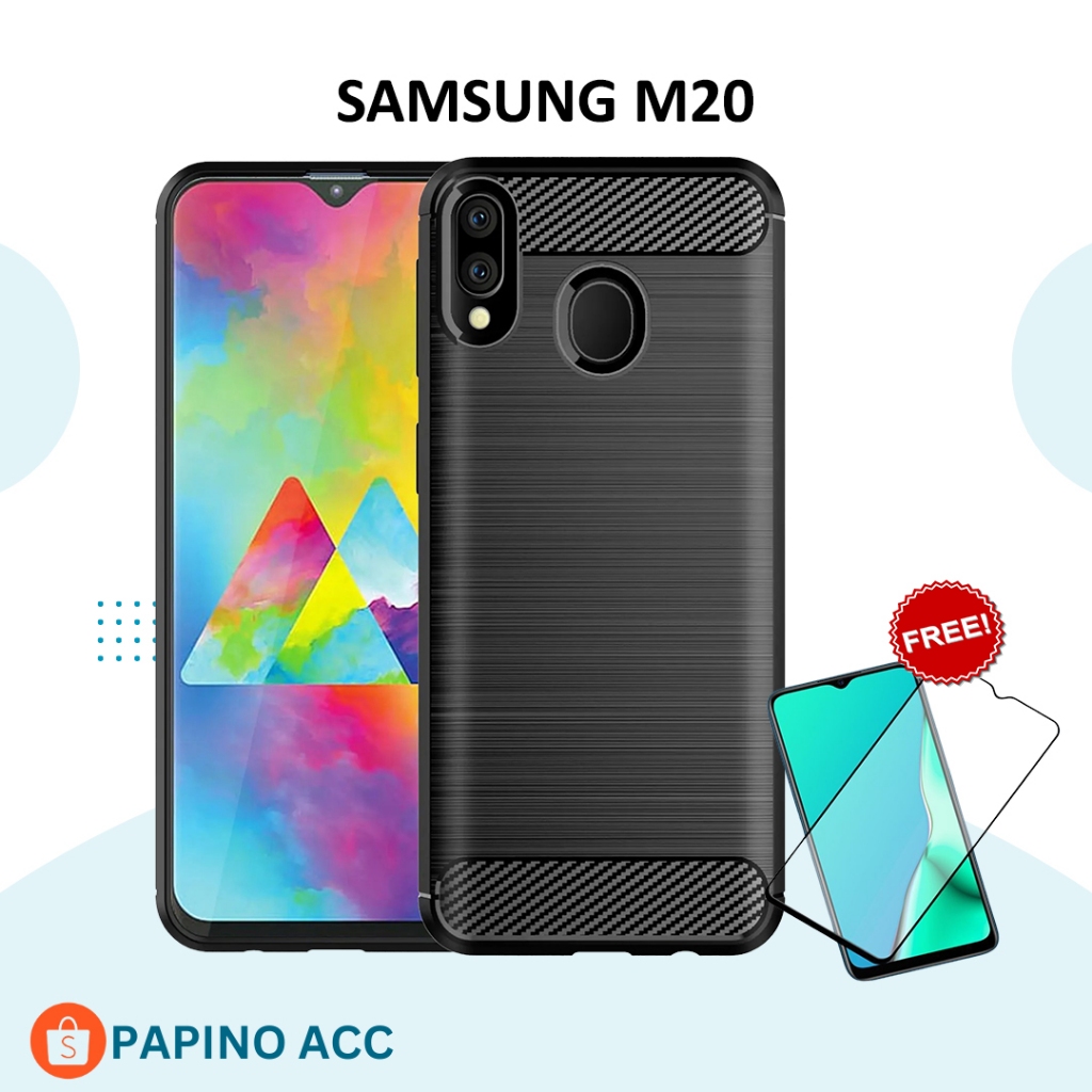 Case Carbon Ipaky Samsung M20 +Gratis Temperglass