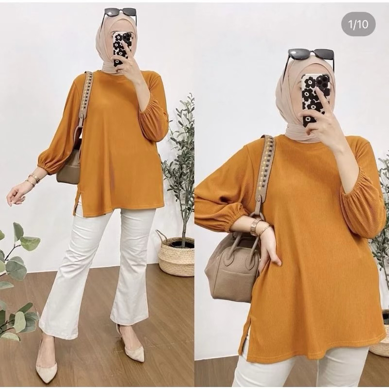 Atasan Blouse Hanover Rajut Oversize Tangan Balon / Batwing Blouse Knit