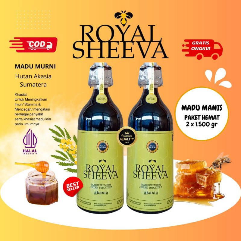 

madu murni royal sheeva madu premium paket hemat dua botol 1.500 gr madu hutan akasia sumatera halal mui