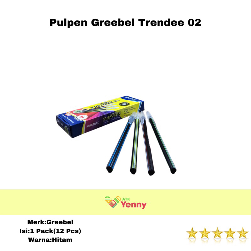 

Pulpen Greebel Trendee / Ballpoint Greebel Trendee Warna Hitam 1 Pack Isi 12 Pcs