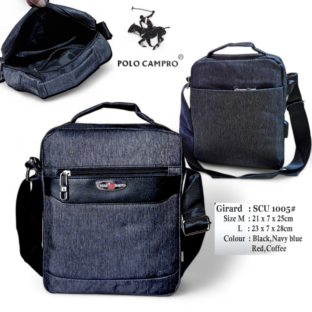 Polo Campro Sling bag Import Tebal Dengan Port USB, Tas Selempang Pria 005