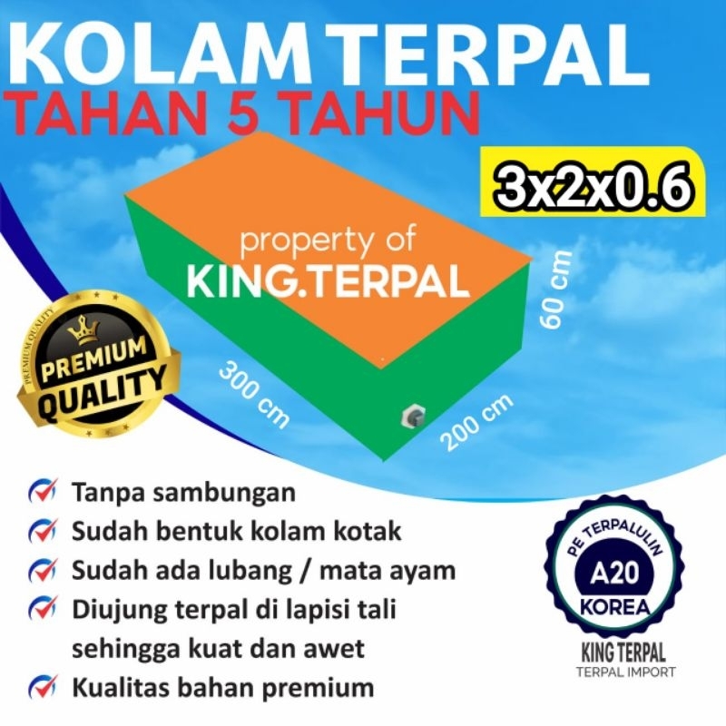 terpal kolam ikan A20 hijau 3x2x0,6 / 300x200x60 untuk budidaya ikan