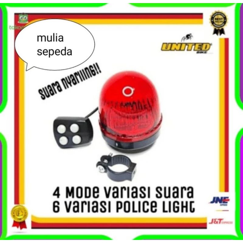 UNITED bk 386 bel bell klakson sepeda anak elektrik horn sirine polisi ambulan 4 suara