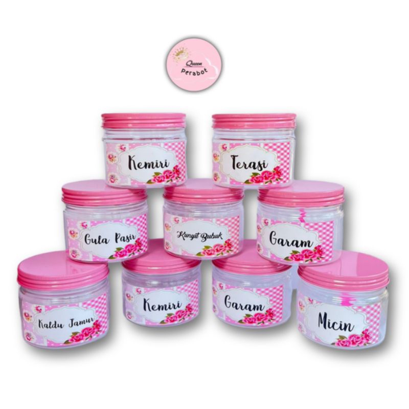 BOTOL BUMBU/TOPLES BUMBU SHABBY 400ML TUTUP ALUMUNIUM PINK STIKER WATERPROOF