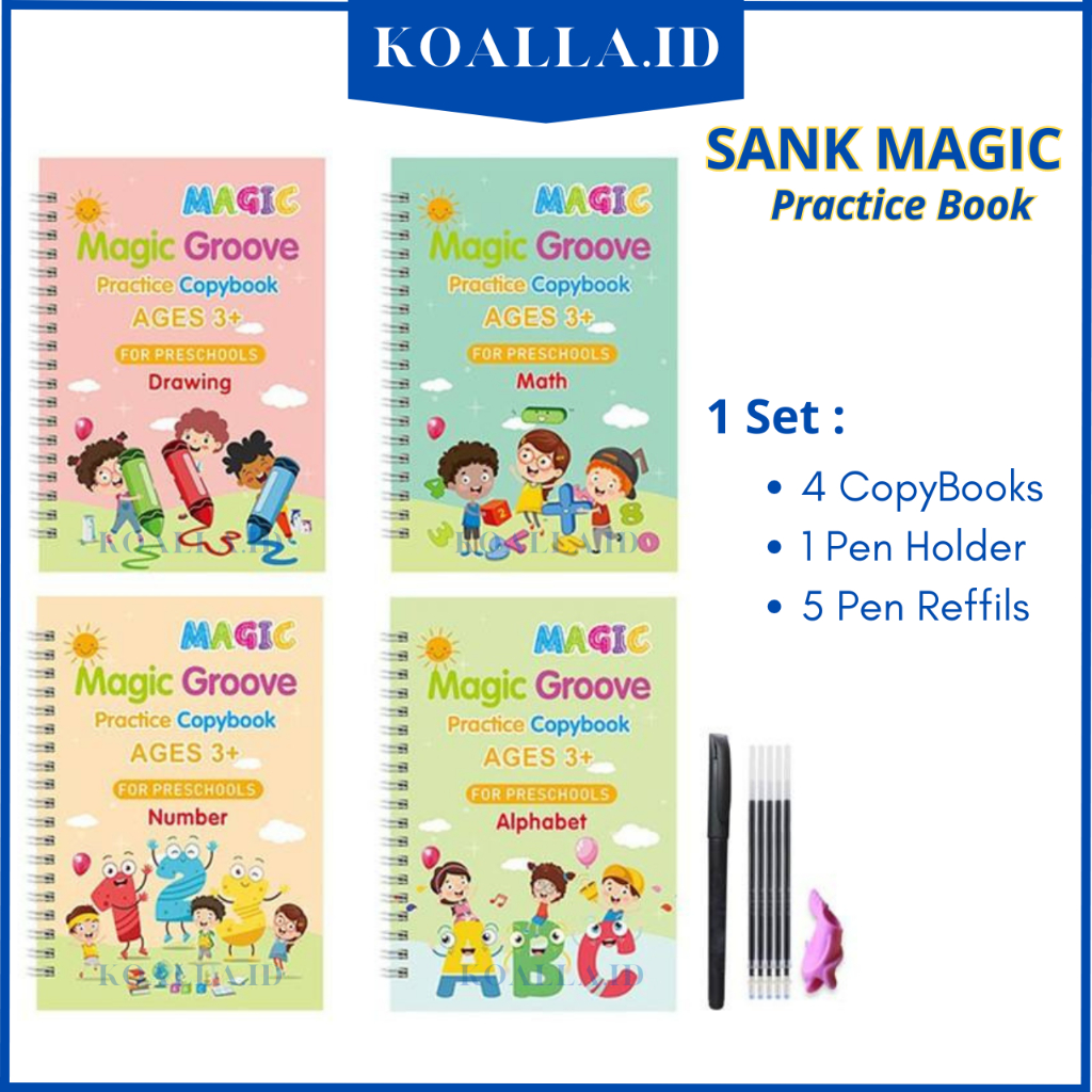 

Sank Magic Practice Book 4in1 Buku Belajar Alphabet Tulis Menghitung Gambar Anak Anak