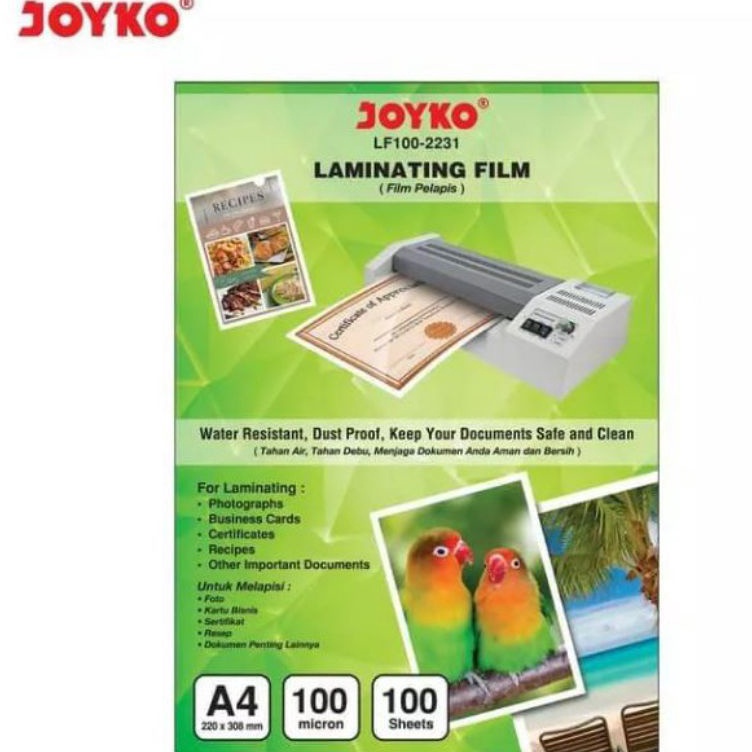 

Top Brand Plastik Laminating Film A4 Joyko LF12231 1 pak