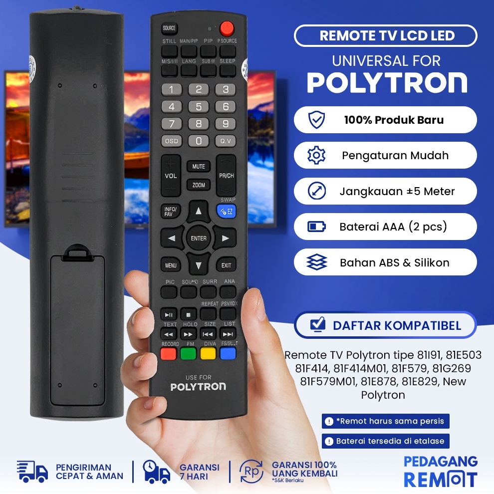 TERBUKTI Remot Remote TV Polytron Cinemax LCD LED 81l191 PLD 24T8511 Grade Original