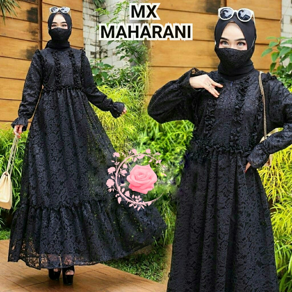 Gamis maxi jumbo LD 130 wanita muslim bahan brokat gilter polos L-XL-2XL-3XL-4XL Maharani Busui