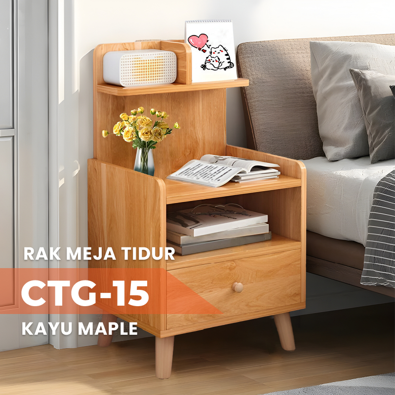 Futurehome Meja Nakas Kayu Minimalis Meja Bedside Meja Laci Kecil Serbaguna