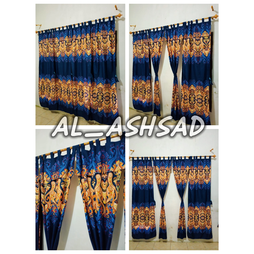 Tirai Gorden 6 Tali 3 Gelombang Berponi Motif Sultan Batik Biru V2 Free Tali Pinggir