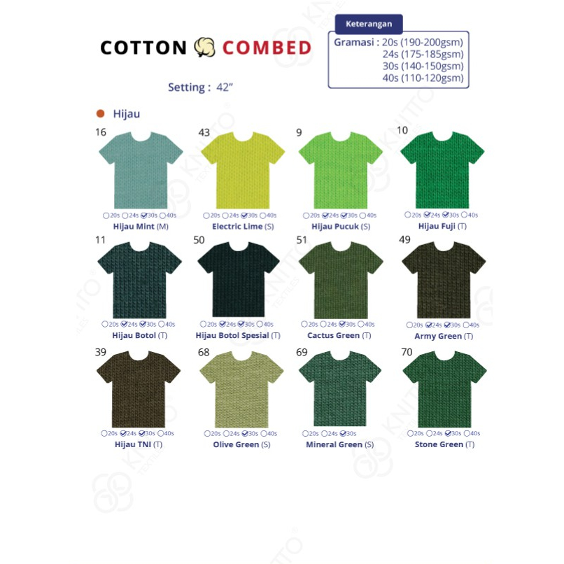 KATALOG WARNA KAIN COTTON COMBED KNITTO ( KATALOG BAHAN KAOS )