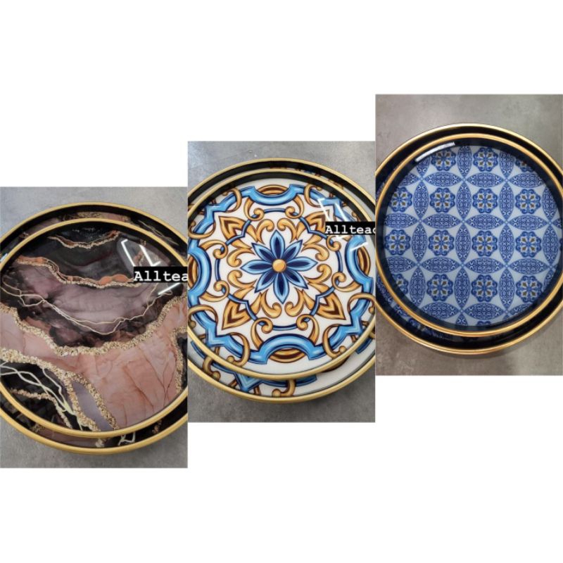 Allteacups Nampan Set Bulat Motif Aesthetic Kayu Akrilik