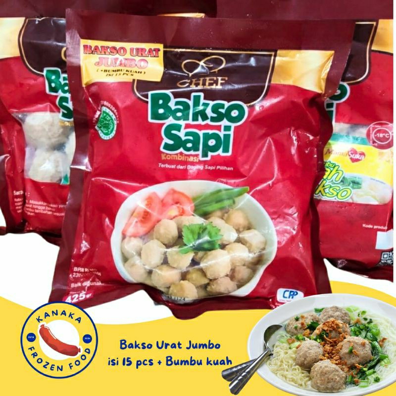 

Bakso urat jumbo sapi chef premium 425 g kanaka frozen food