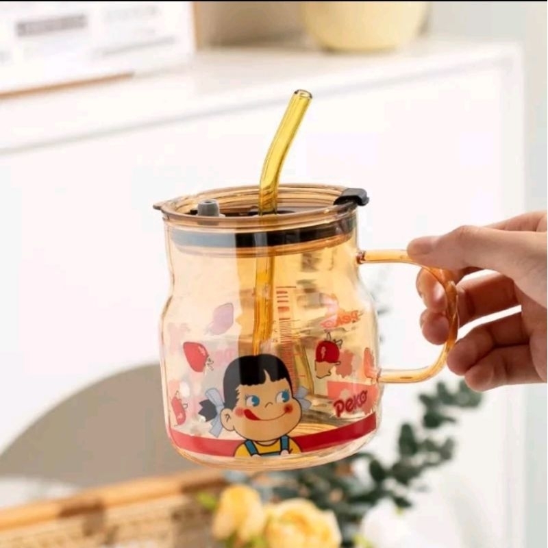 TUMBLER KACA PECO 600ML + SEDOTAN KACA + DOS/GELAS KACA ESTETIK/CANGKIR KACA ESTETIK/SOUVENIR UNIK