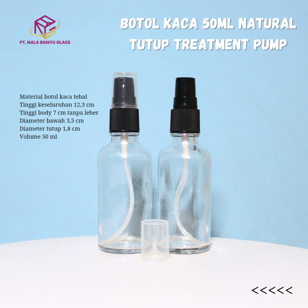 botol kaca 50ml bening pump hitam / botol pump 50ml kaca bening