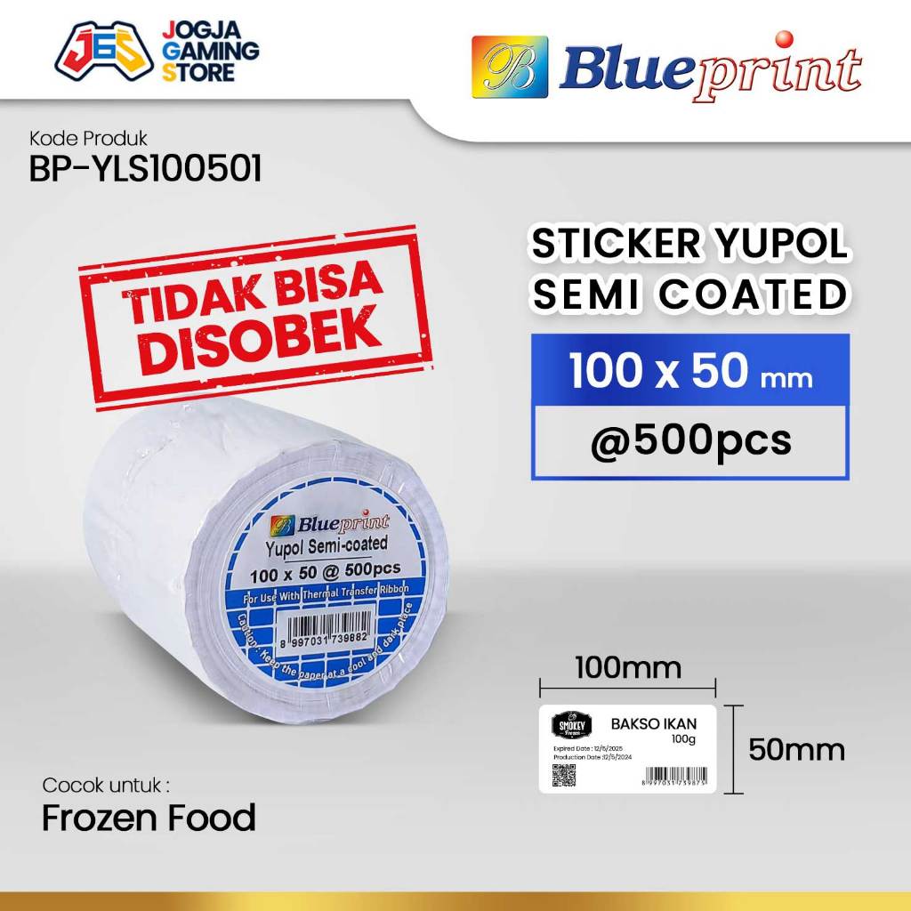 

Stiker Label Yupol 100 x 50 Semicoated BLUEPRINT Stiker Yupo 100x50 @500 - 1 Roll